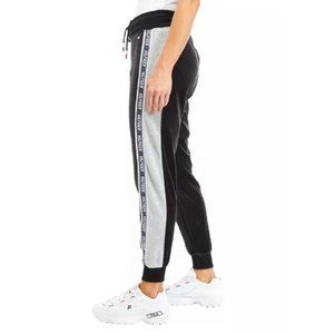 X Small BLACK Tommy Hilfiger Sport Women Athleisure Velour Jogger w/ Logo Taping